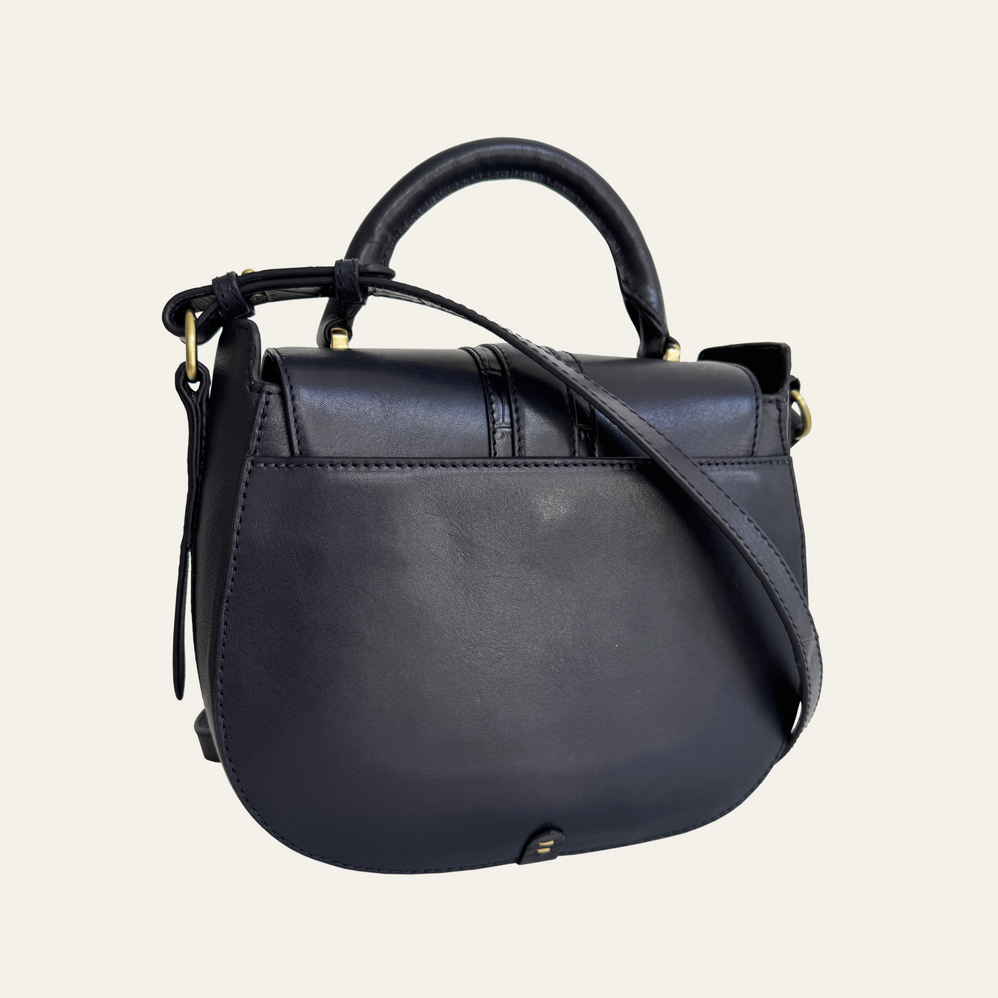 Belton Navy Leather Saddle Bag