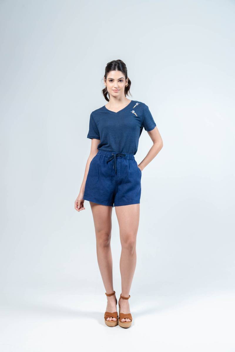 Chloe Linen Pheasant Top Navy