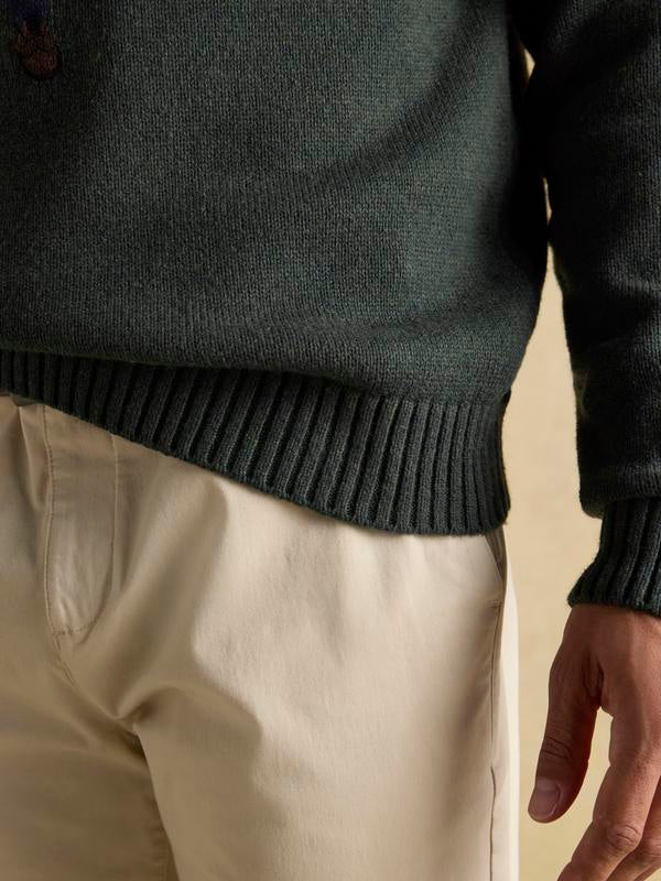 Jonty Green Intarsia Crew Knit Jumper