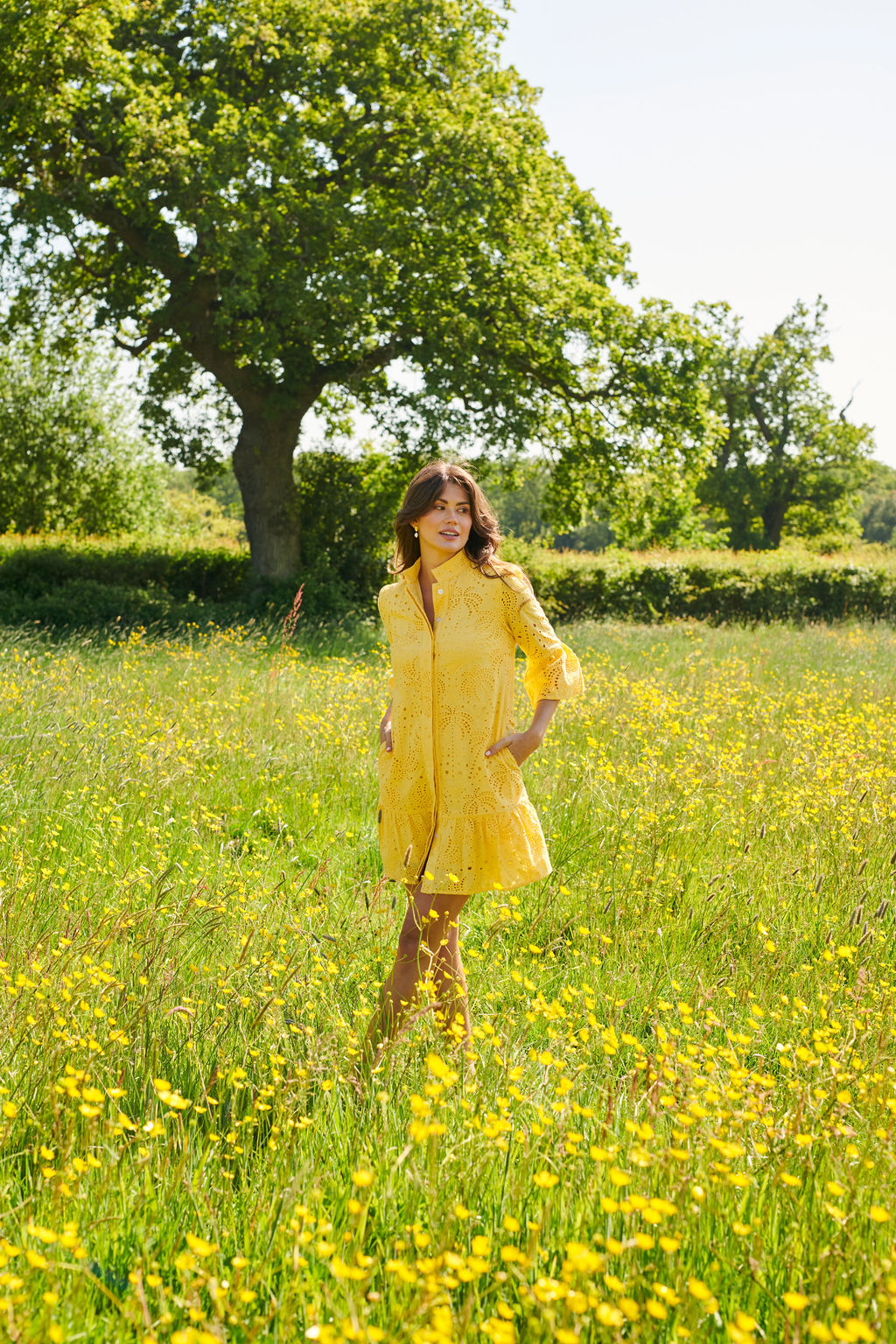 ST. TROPEZ BRODERIE MINI DRESS YELLOW