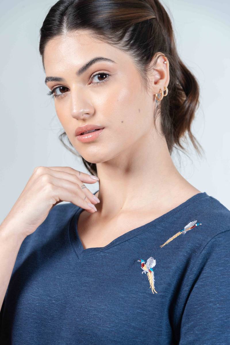 Chloe Linen Pheasant Top Navy