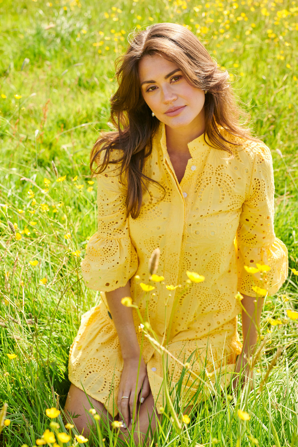 ST. TROPEZ BRODERIE MINI DRESS YELLOW