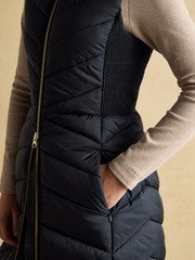 Pembury Navy Longline Showerproof Padded Gilet with Hood