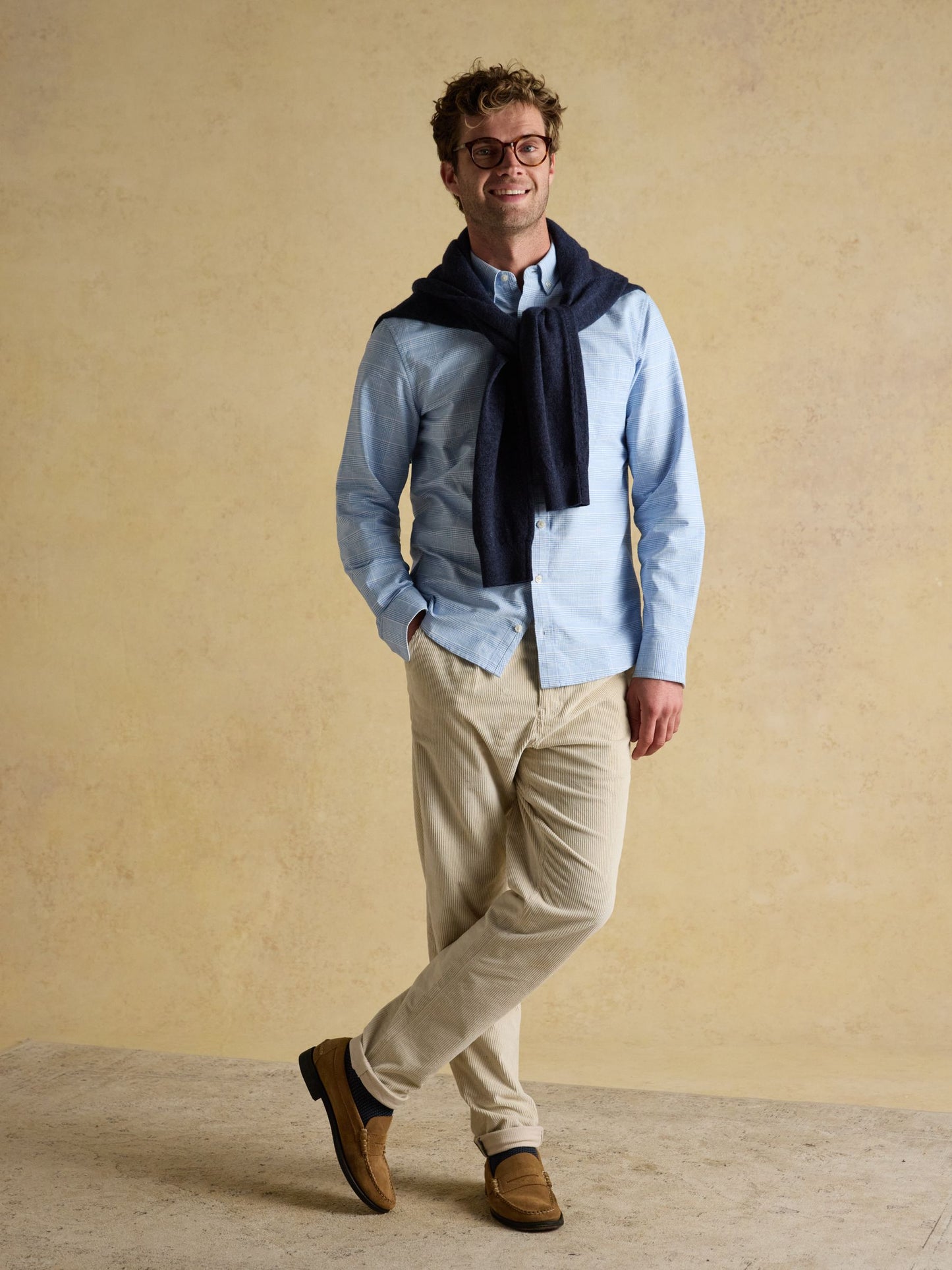 Classic Fit Light Blue Check Long Sleeve Cotton Oxford Shirt