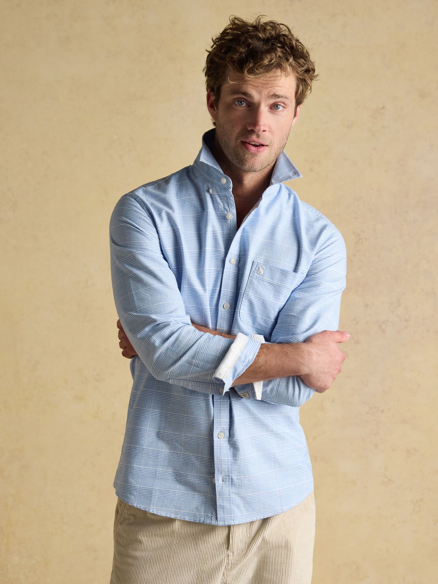 Classic Fit Light Blue Check Long Sleeve Cotton Oxford Shirt