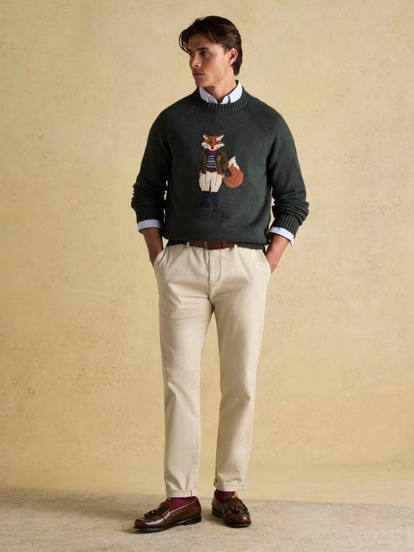 Jonty Green Intarsia Crew Knit Jumper