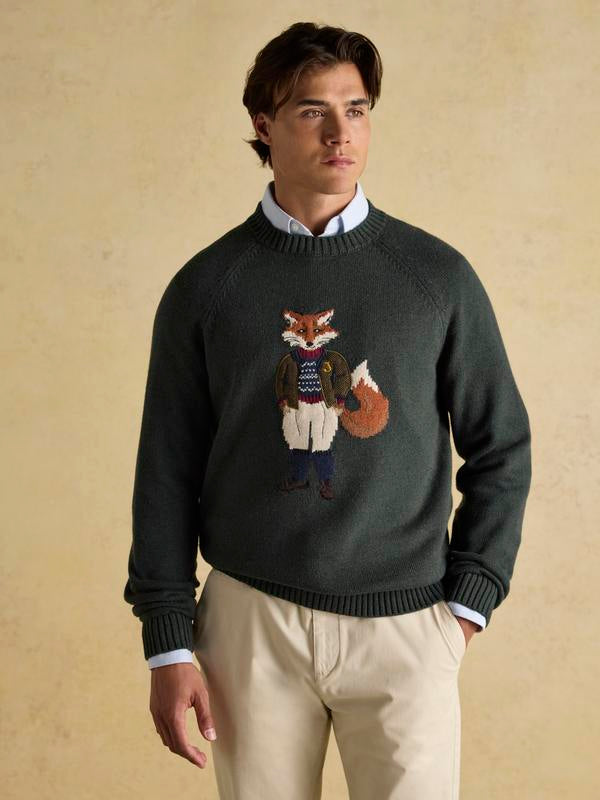 Jonty Green Intarsia Crew Knit Jumper
