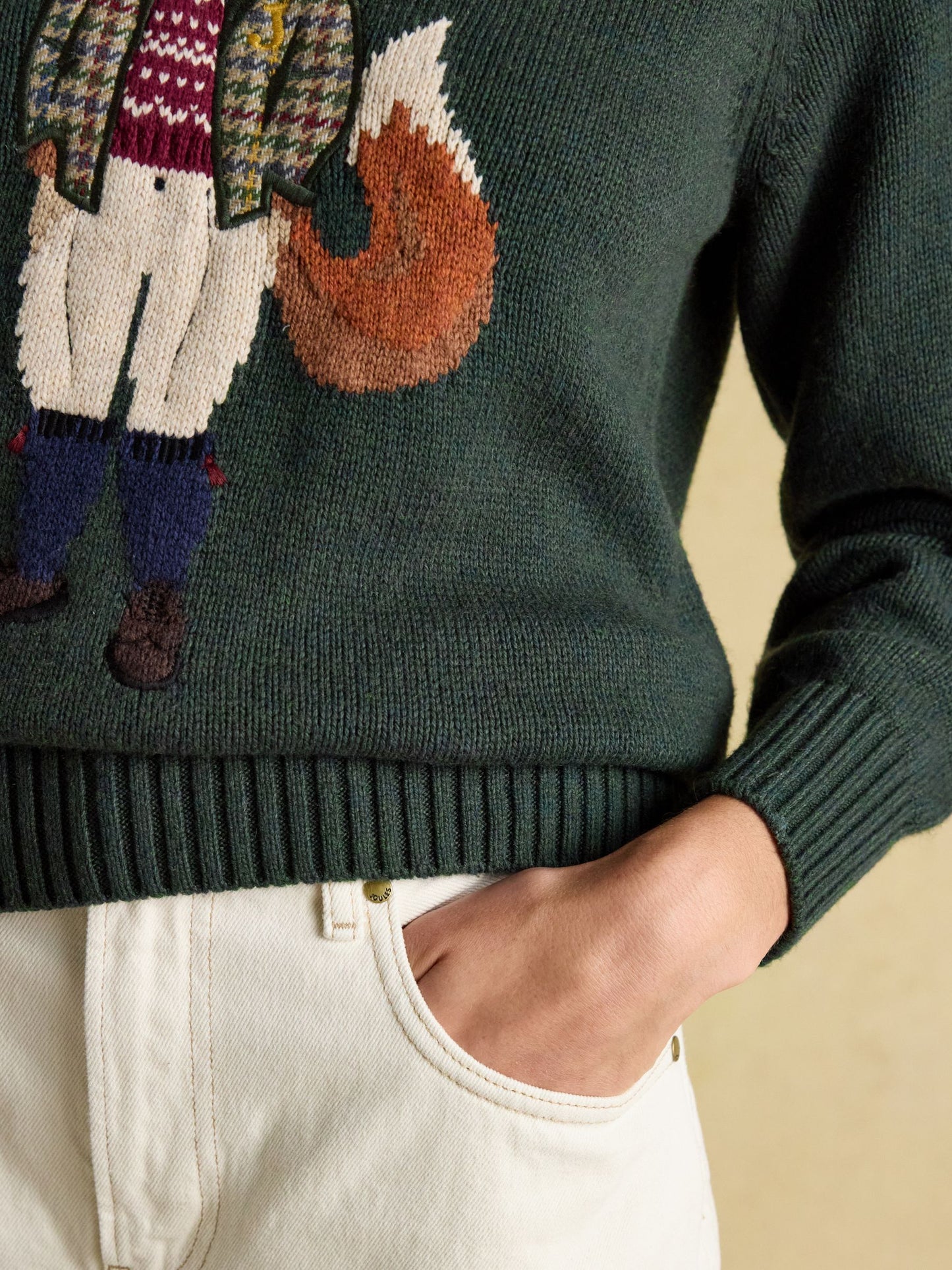 Jonty Green Intarsia Cotton-Rich Crew Neck Jumper