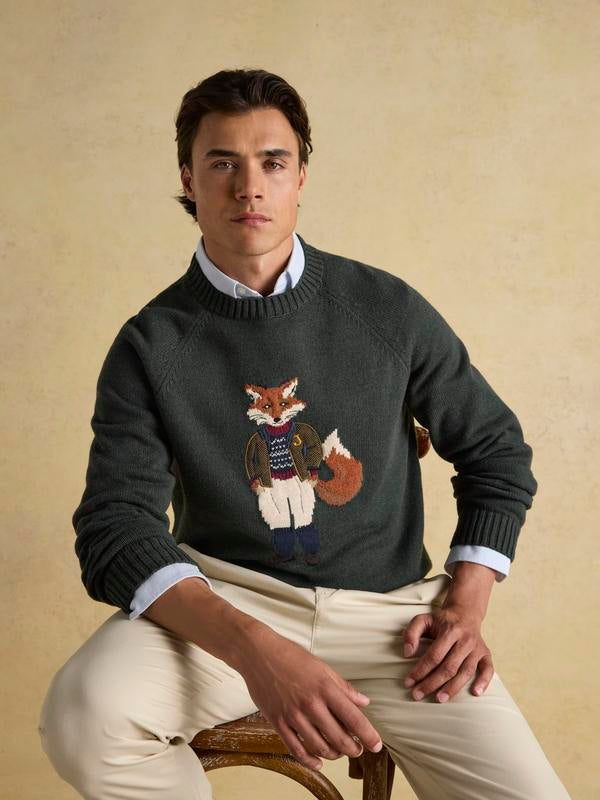 Jonty Green Intarsia Crew Knit Jumper