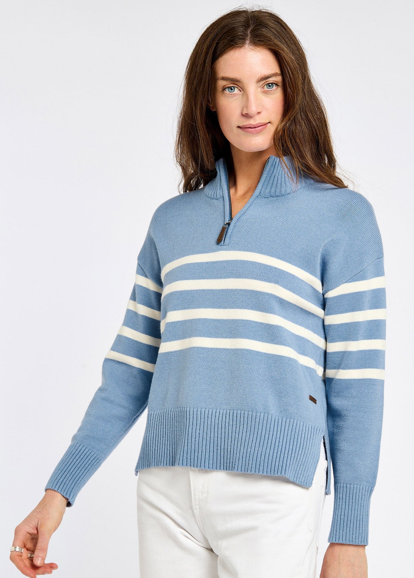 Fonthill Zip Neck Sweater in Dusty Blue