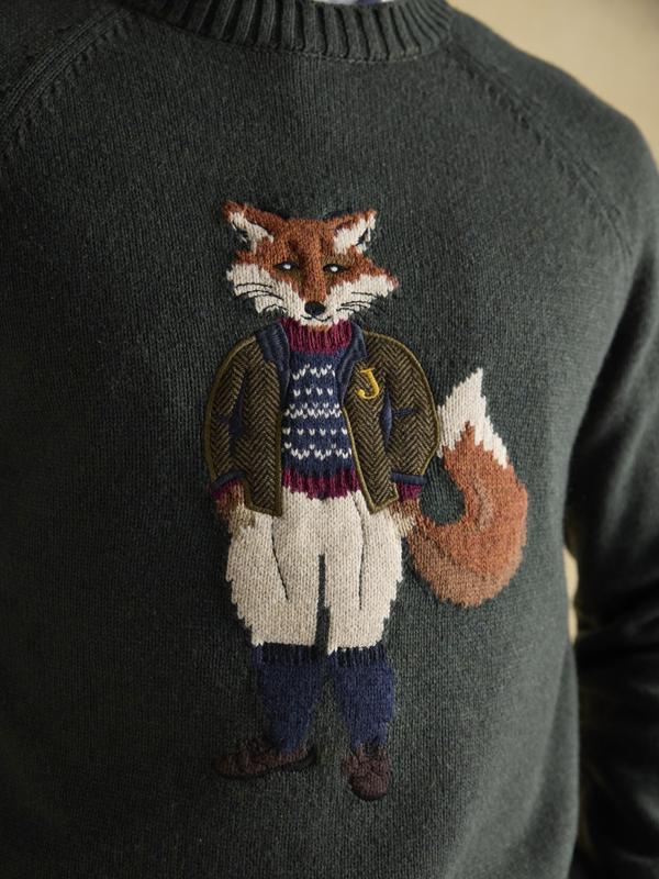 Jonty Green Intarsia Crew Knit Jumper