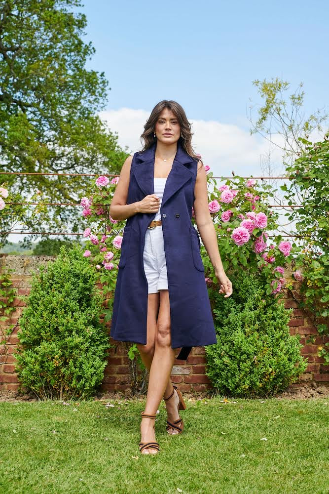 The Knightsbridge Sleeveless Double Breasted Cashmere Coat Navy