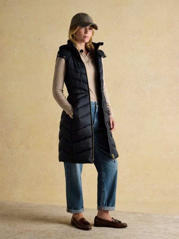Pembury Navy Longline Showerproof Padded Gilet with Hood