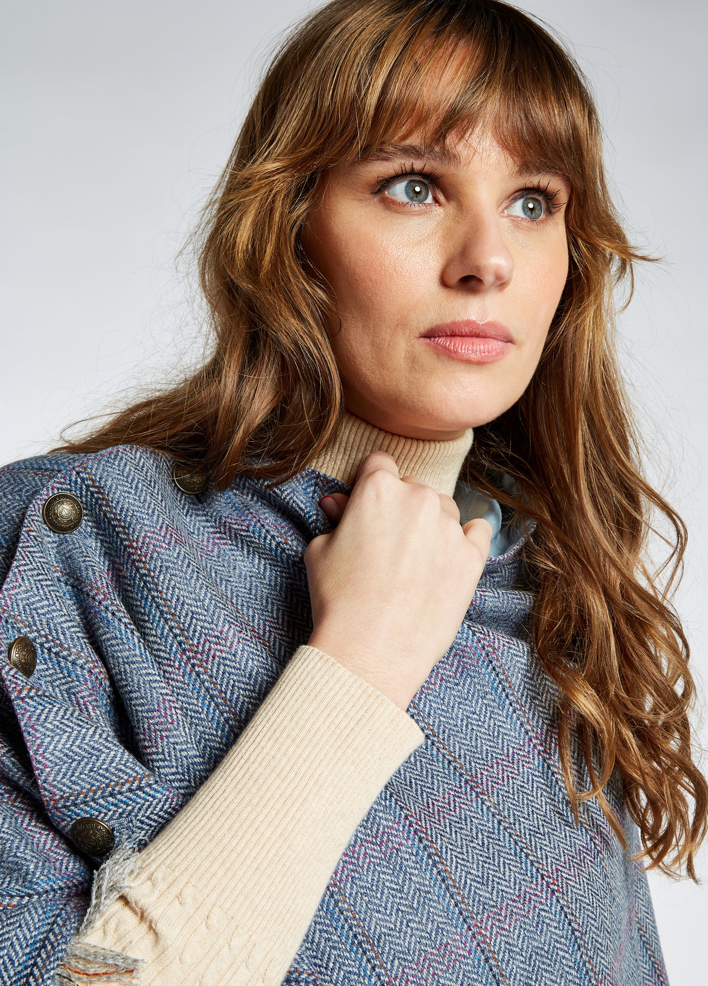 Hazelwood Tweed Poncho - Denim Haze