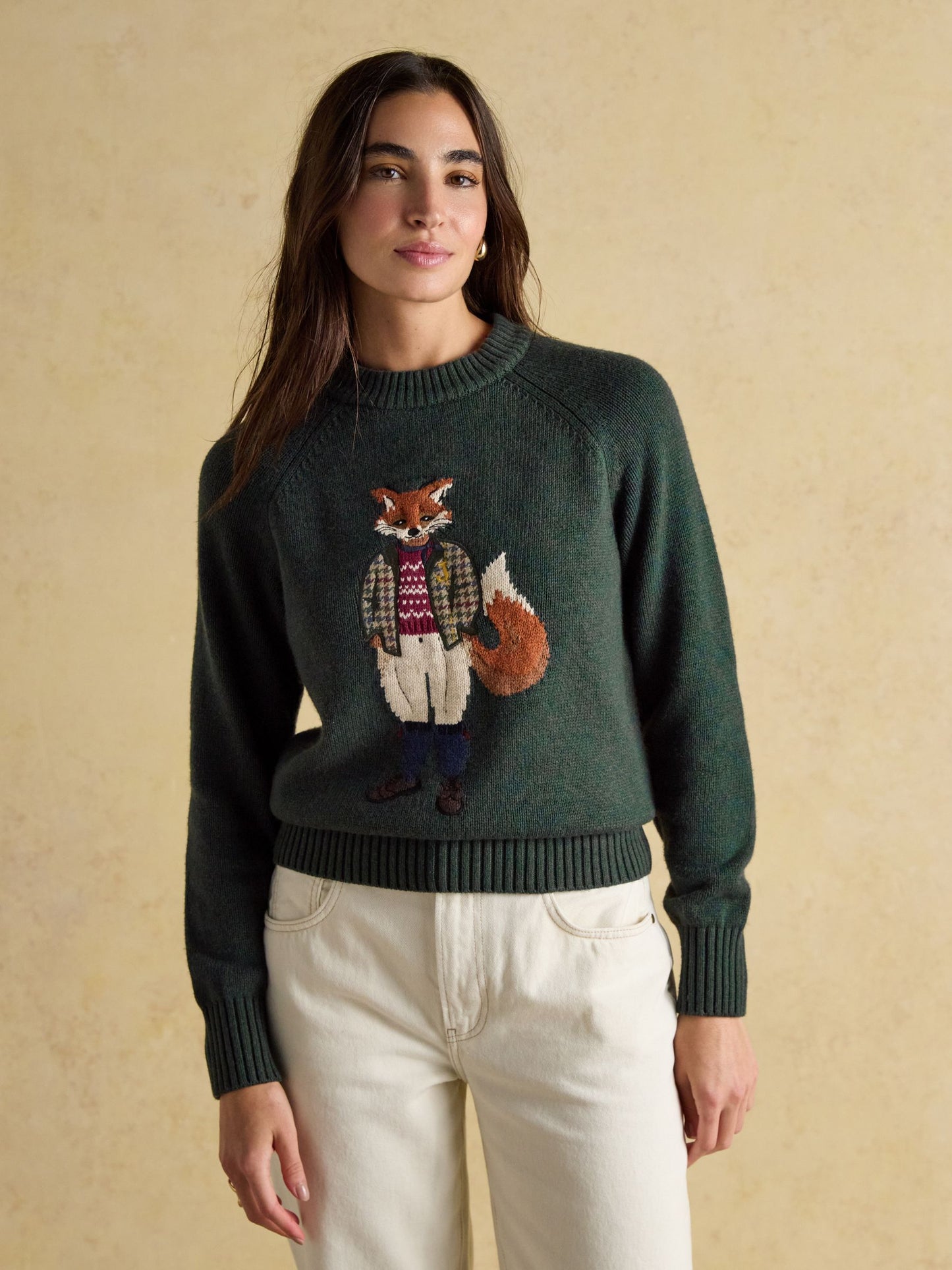 Jonty Green Intarsia Cotton-Rich Crew Neck Jumper