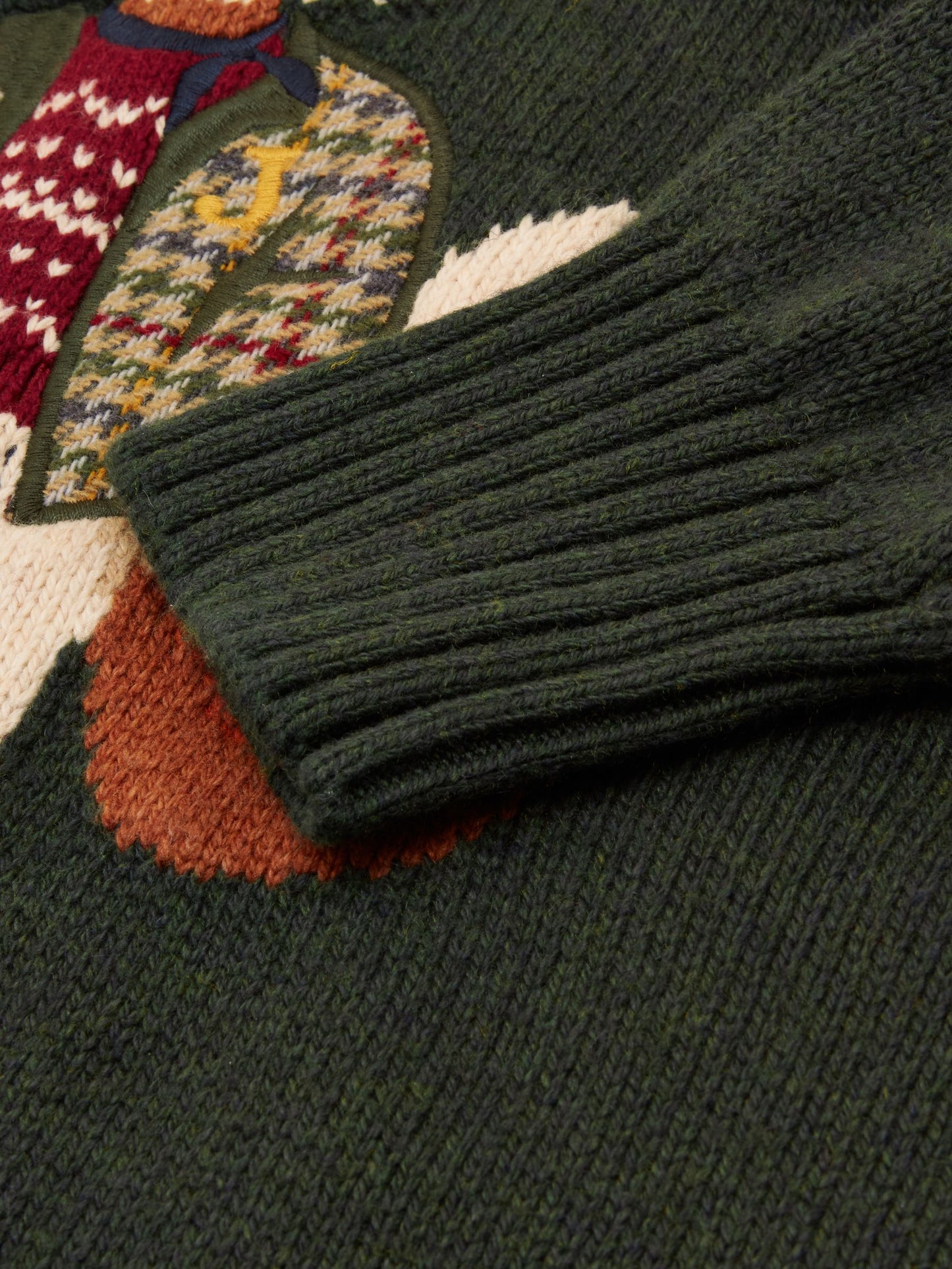 Jonty Green Intarsia Cotton-Rich Crew Neck Jumper