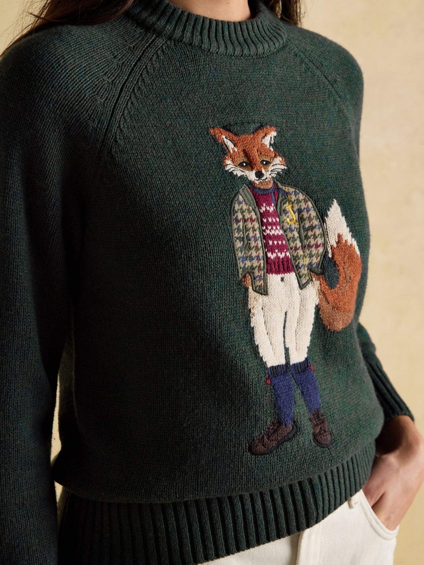Jonty Green Intarsia Cotton-Rich Crew Neck Jumper