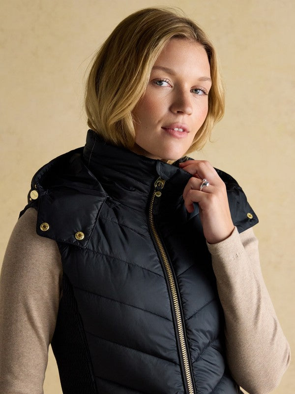 Pembury Navy Longline Showerproof Padded Gilet with Hood