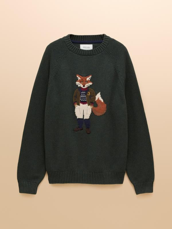 Jonty Green Intarsia Crew Knit Jumper