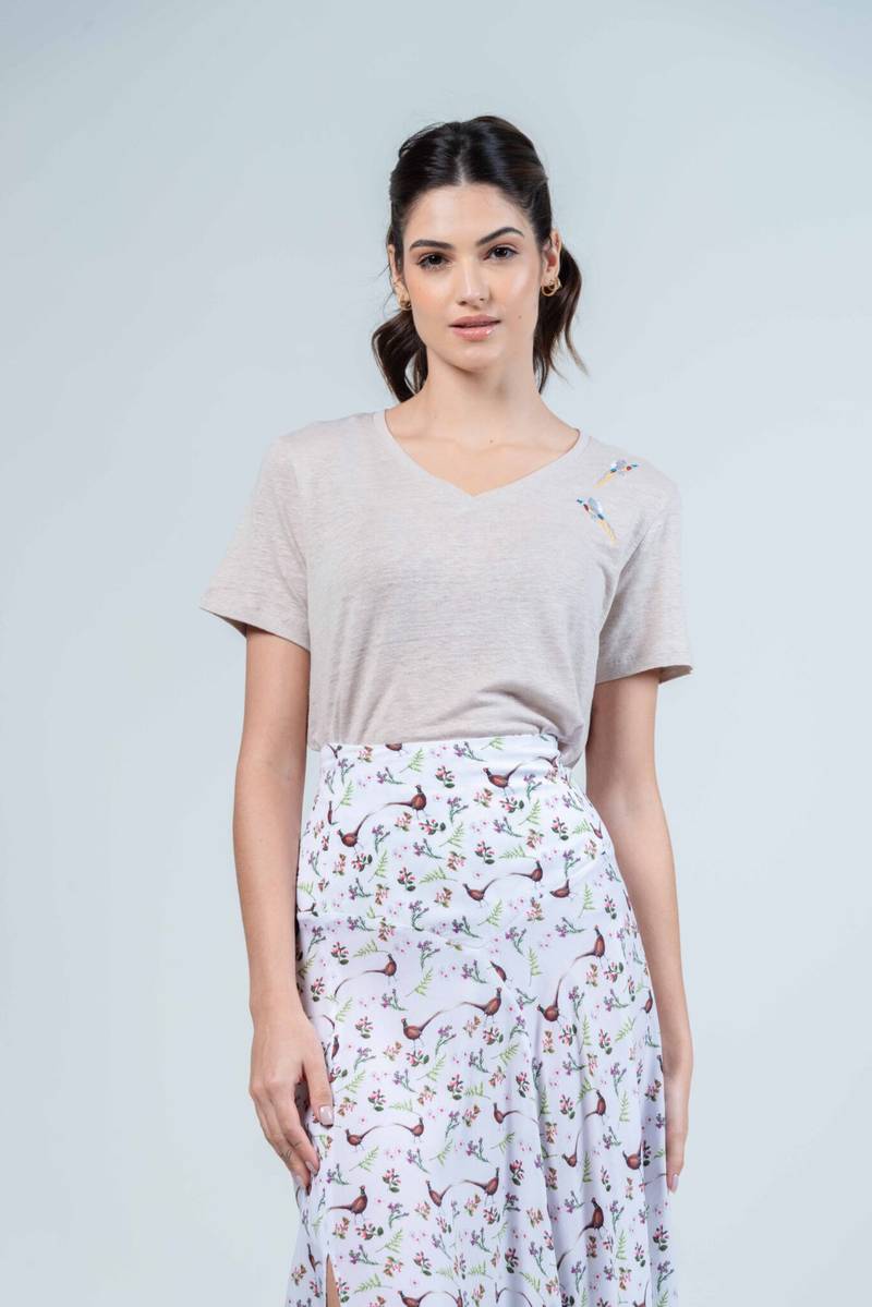 Chloe Linen Pheasant Top Beige