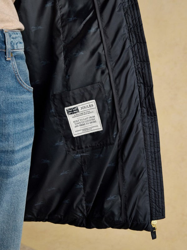 Pembury Navy Longline Showerproof Padded Gilet with Hood