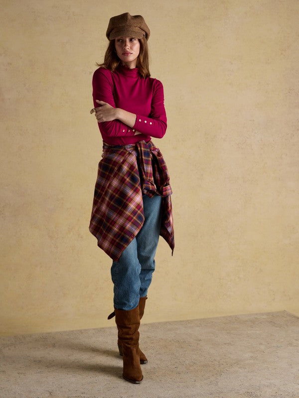 Amy Red Long Sleeve High Frill Neck Jersey Top