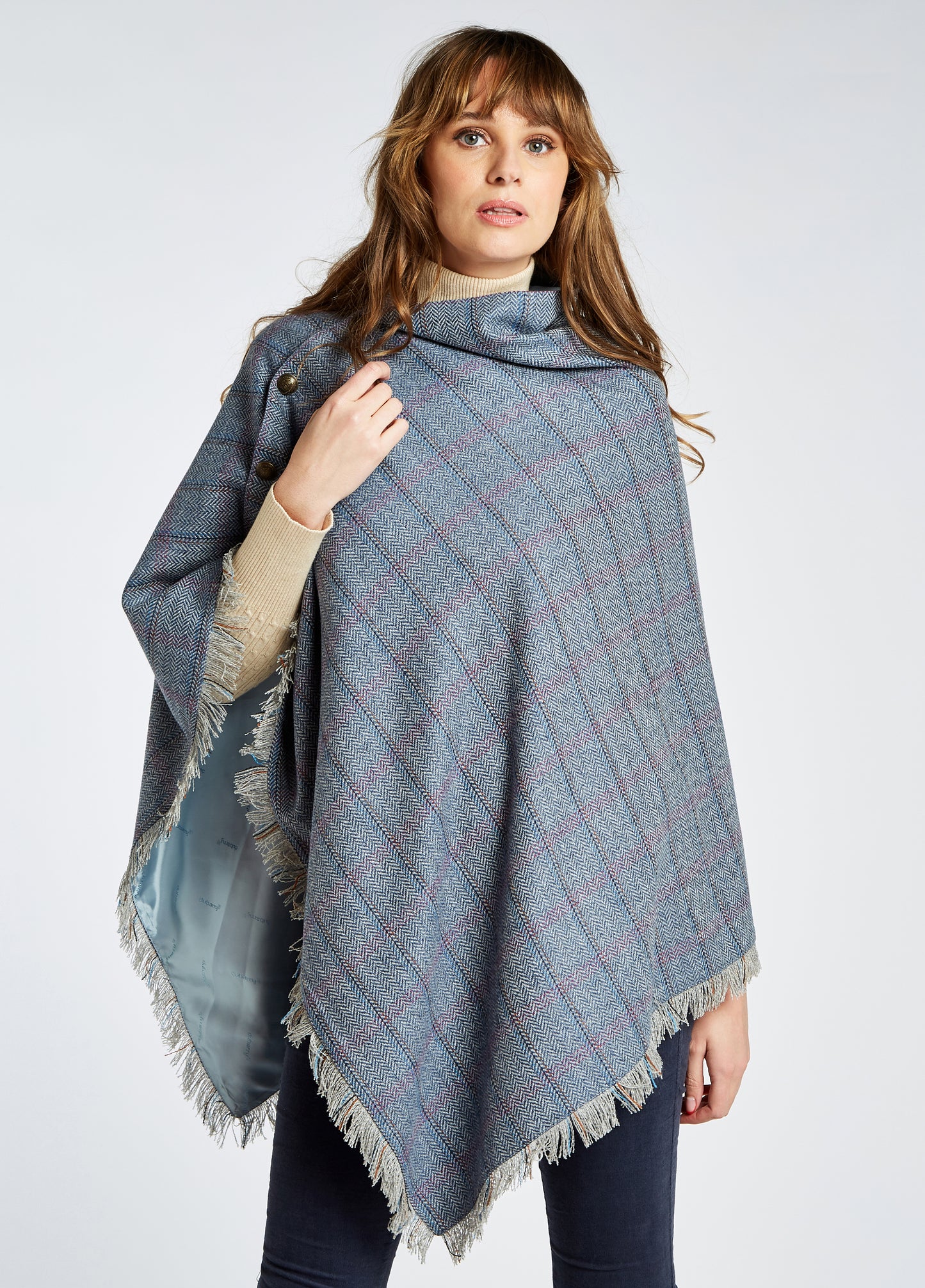 Hazelwood Tweed Poncho - Denim Haze