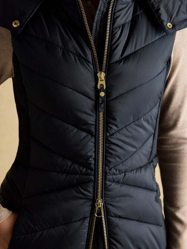 Pembury Navy Longline Showerproof Padded Gilet with Hood