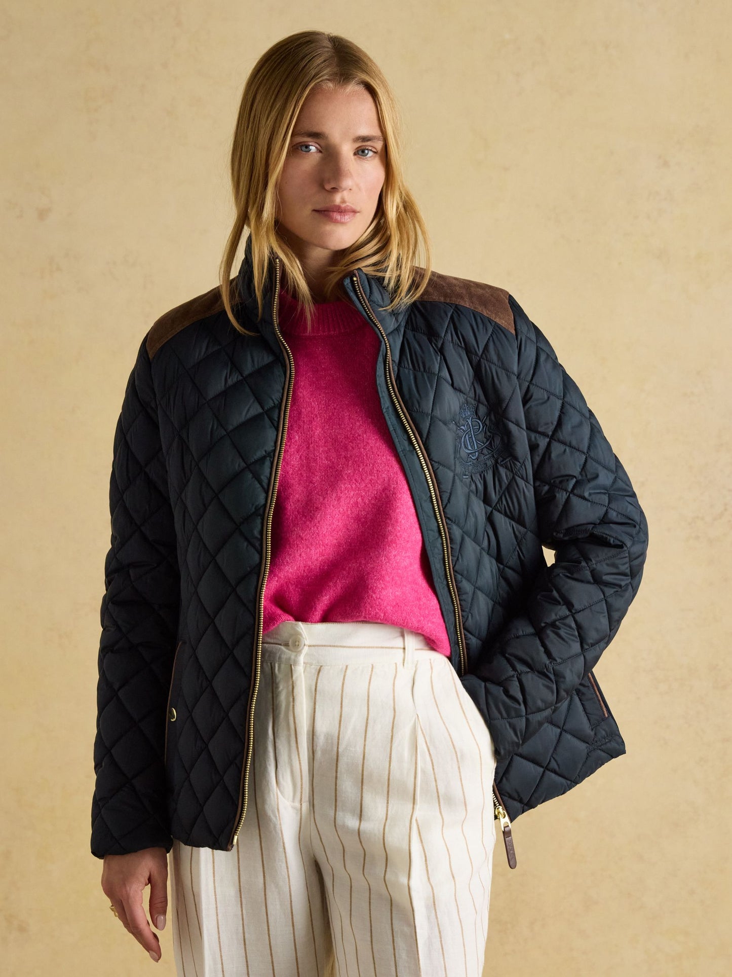 Braemar Luxe Navy Blue Showerproof Diamond Quilted Coat