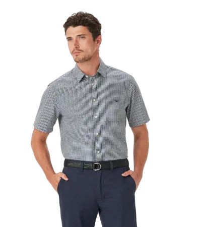 Poplin Navy Check Short Sleeved Shirt
