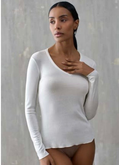 Cashmere Blend V-neck Knit Top Ivory