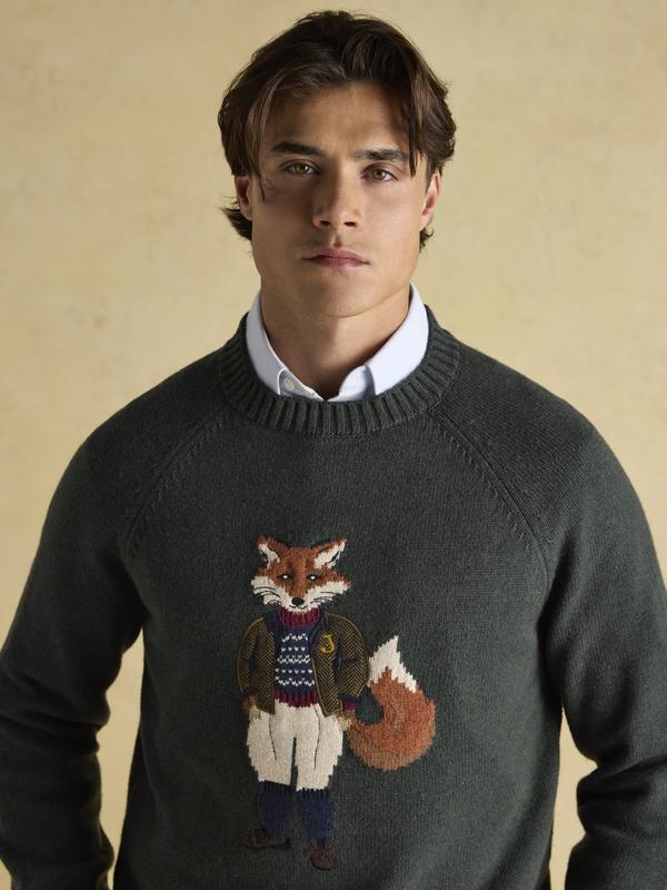 Jonty Green Intarsia Crew Knit Jumper