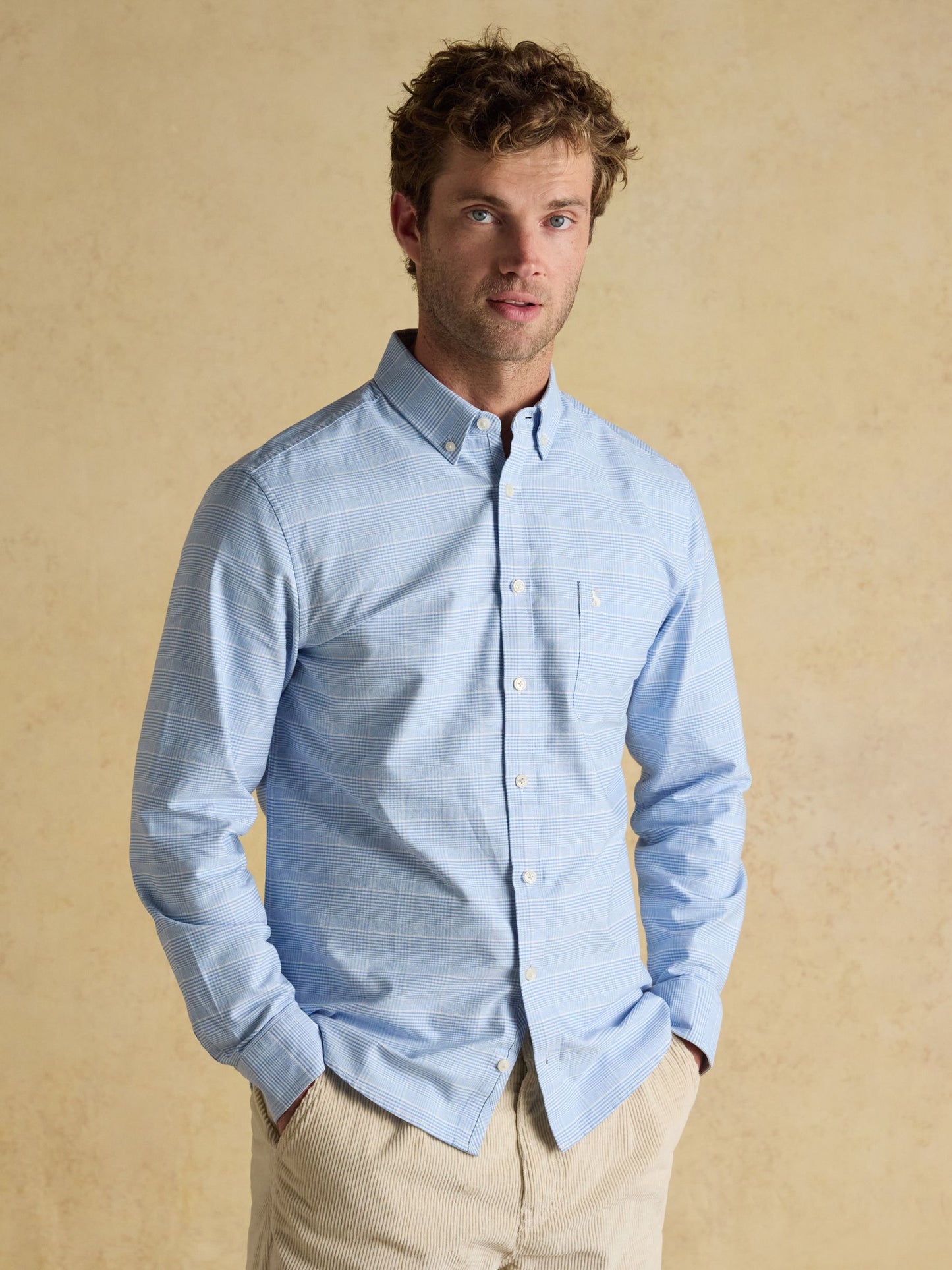 Classic Fit Light Blue Check Long Sleeve Cotton Oxford Shirt
