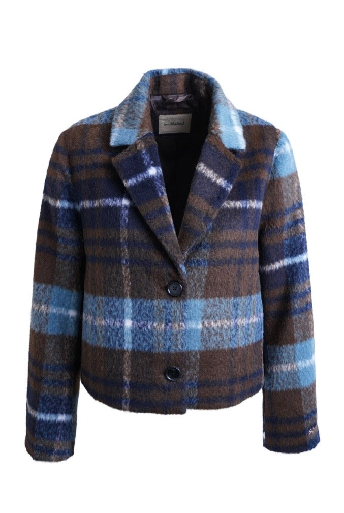 Check Cropped Jacket Marine Print