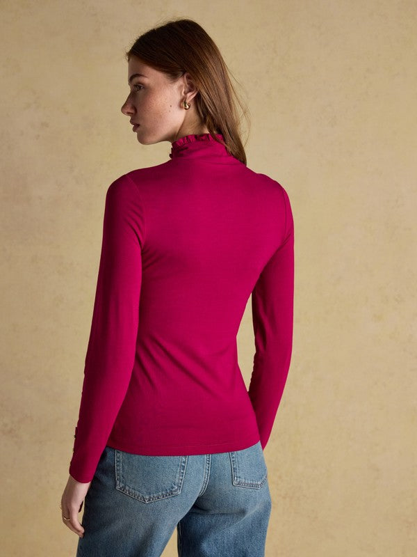 Amy Red Long Sleeve High Frill Neck Jersey Top