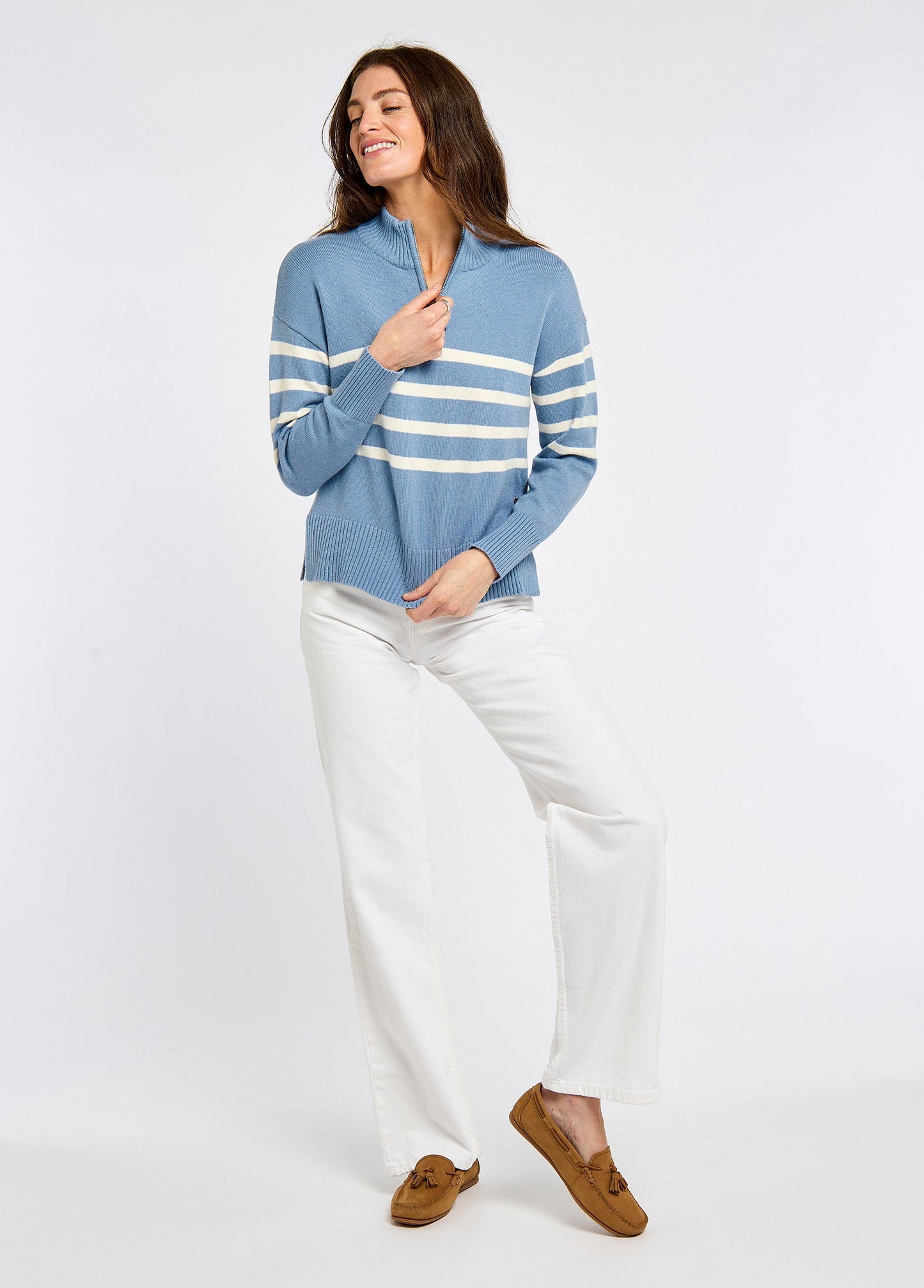 Fonthill Zip Neck Sweater in Dusty Blue