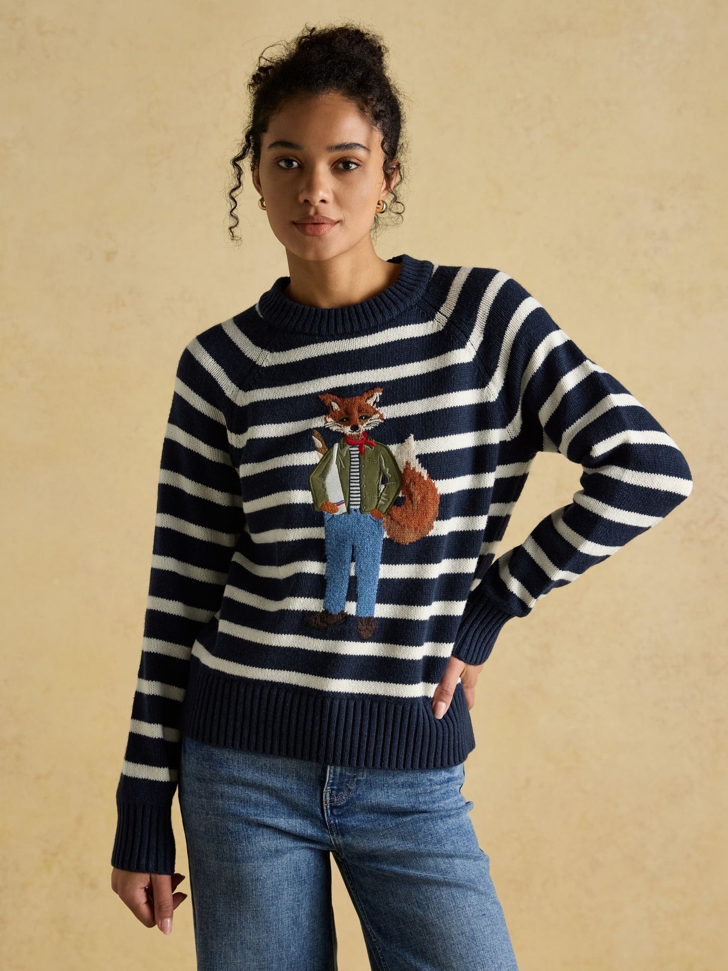 Jonty Striped Crew Neck Intarsia Jumper