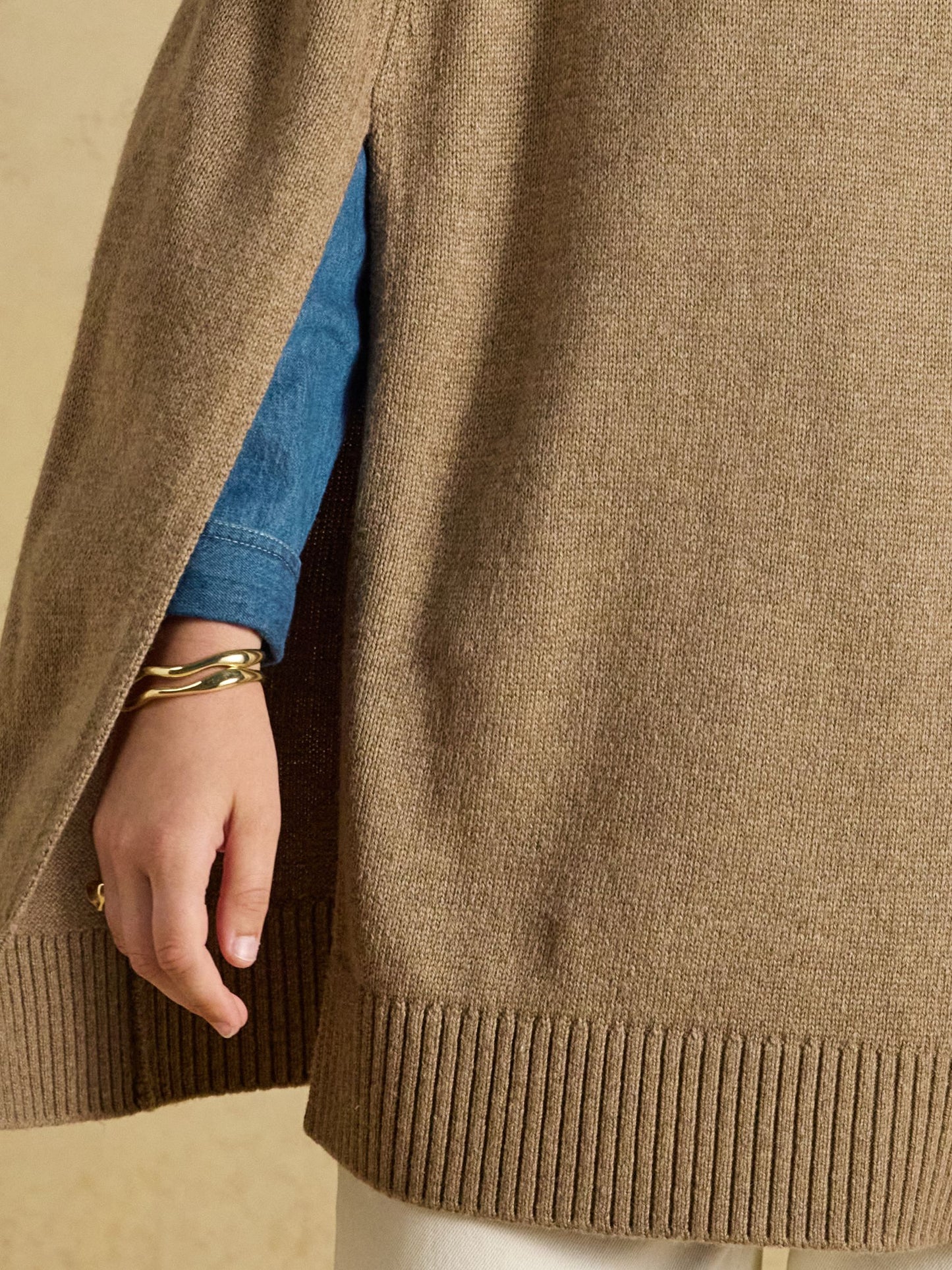 Tan Brown Horse Wool Blend High Neck Knitted Cape