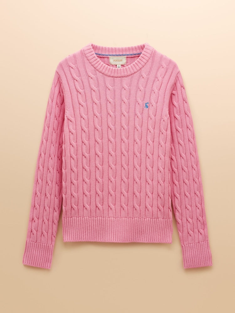 Classic Cable Pink Cotton Crew Neck Jumper