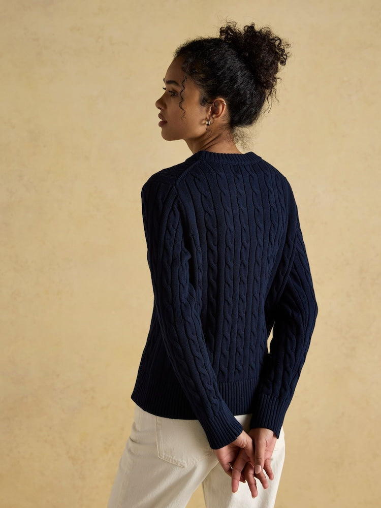 Classic Cable Navy Cotton Crew Neck Jumper