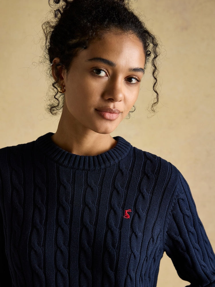 Classic Cable Navy Cotton Crew Neck Jumper