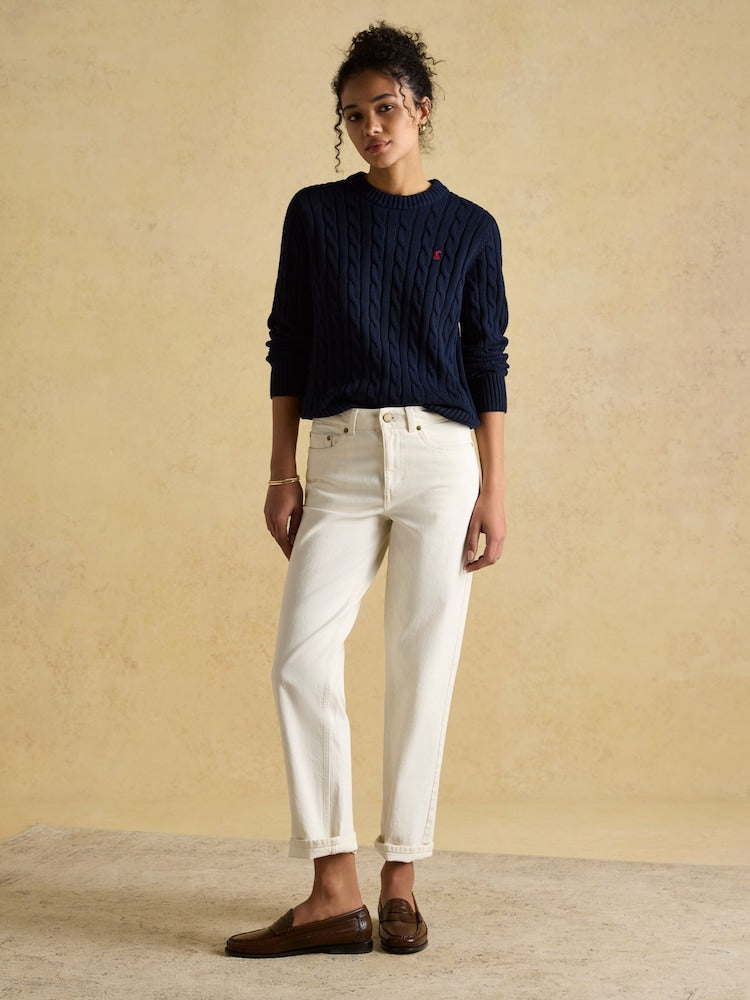 Classic Cable Navy Cotton Crew Neck Jumper