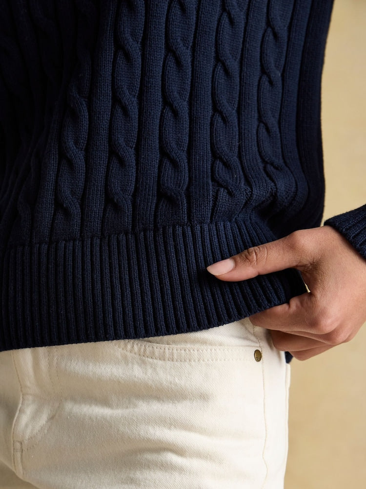 Classic Cable Navy Cotton Crew Neck Jumper