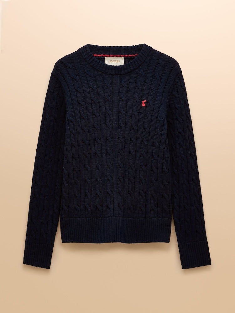 Classic Cable Navy Cotton Crew Neck Jumper