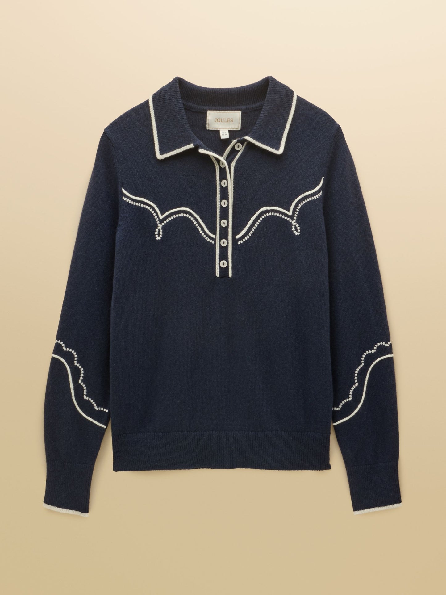 Western Jumper Navy Embroidered Cotton Blend Collared Knitted Jumper