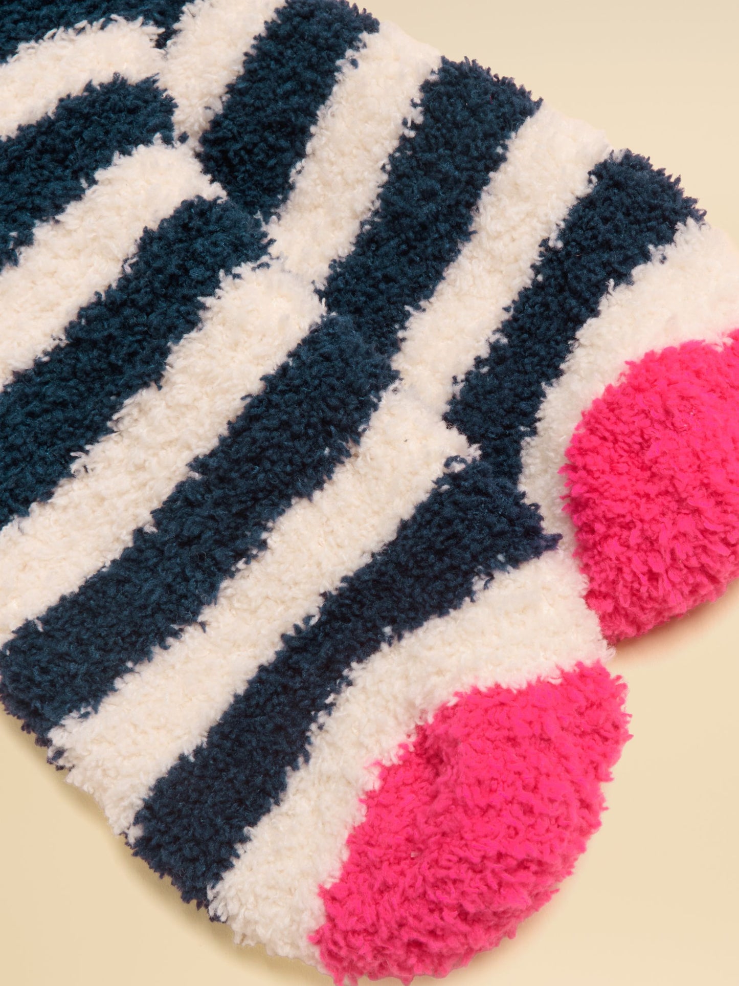 Women's Fluffy Navy Cream Stripe Socks (size 4-8)