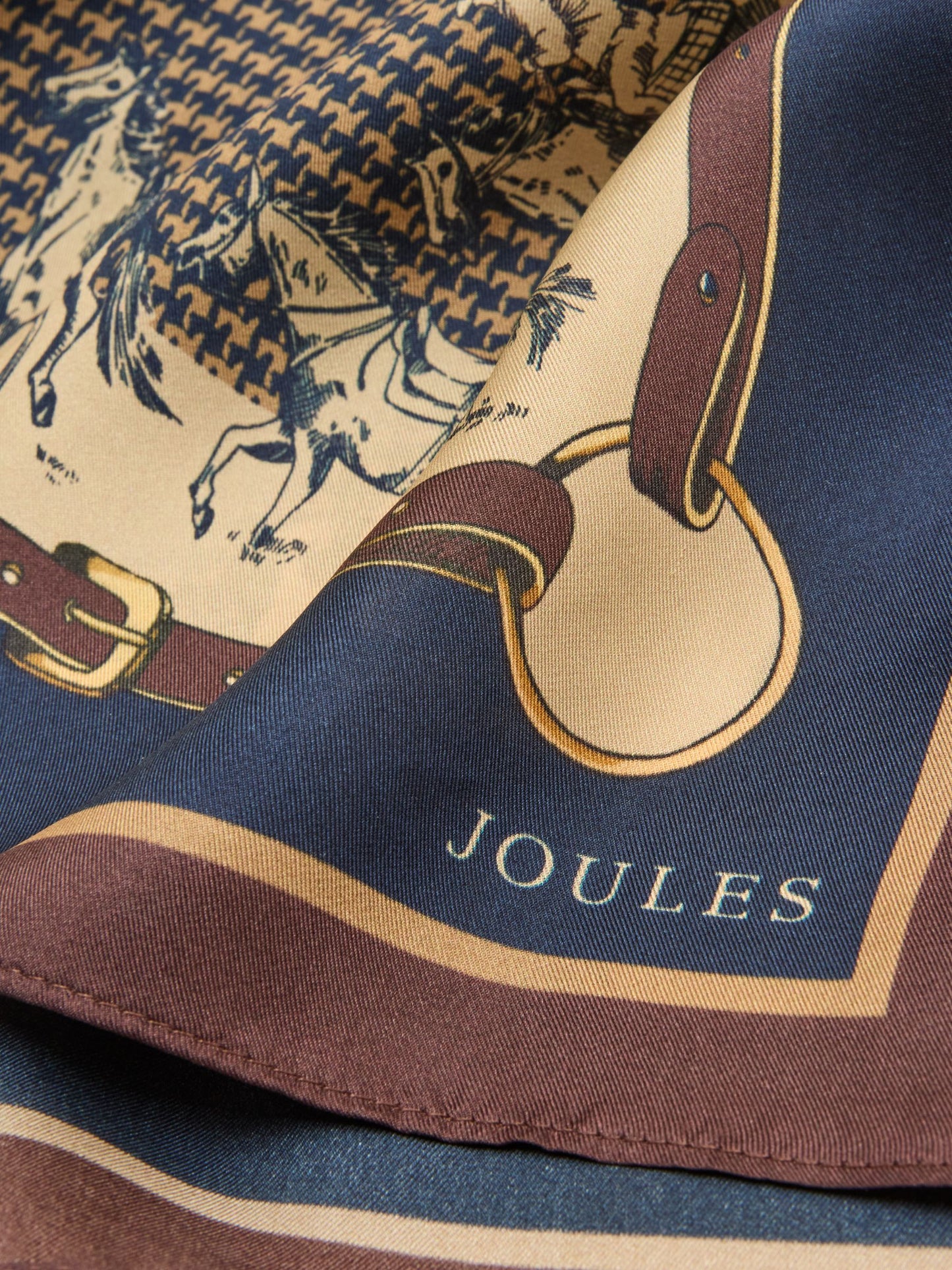 Windsor Navy & Neutral Equestrian 100% Silk Large Rectangle Scarf