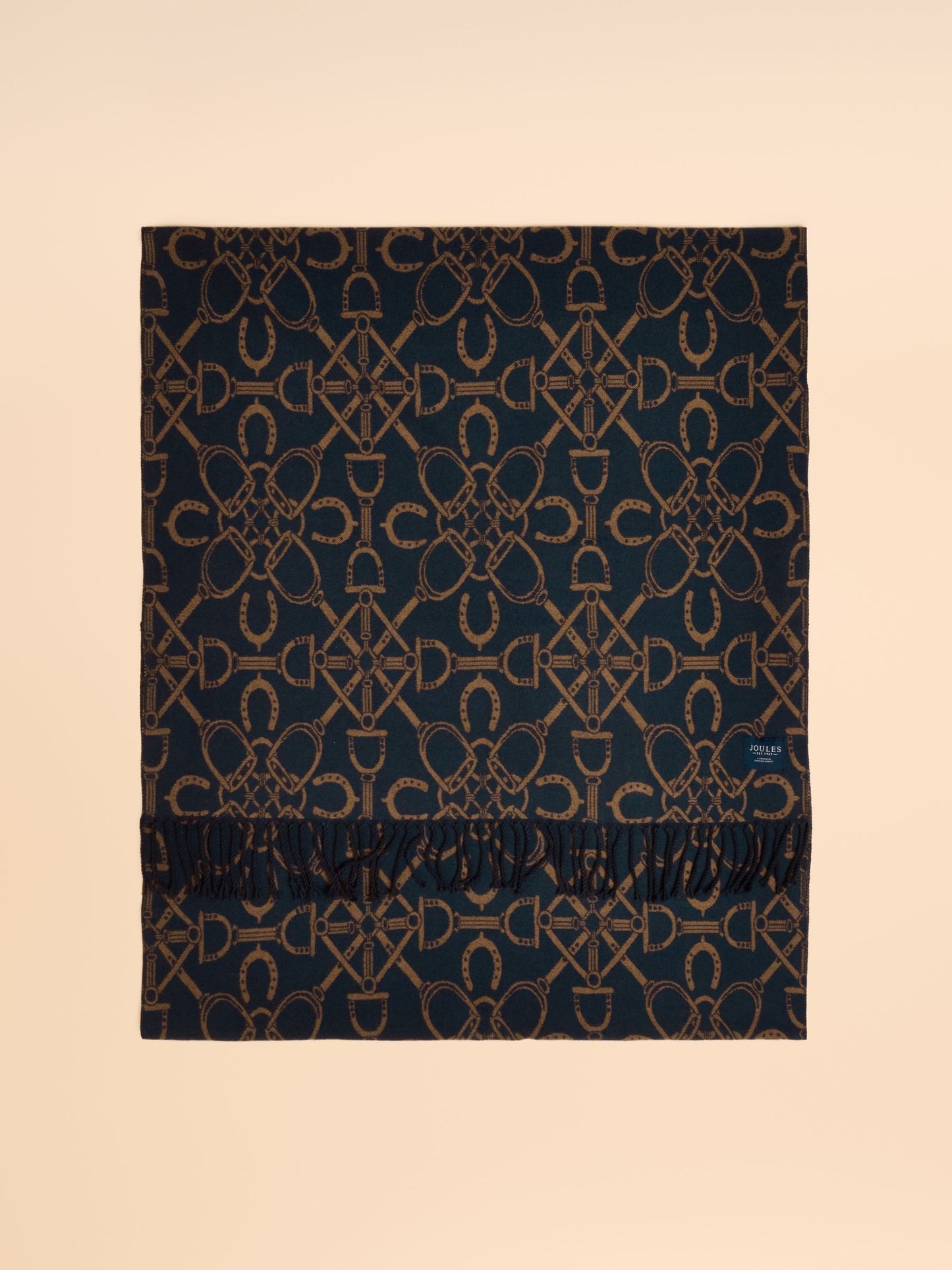 Elissa Navy/Tan Double-Sided Jacquard Scarf