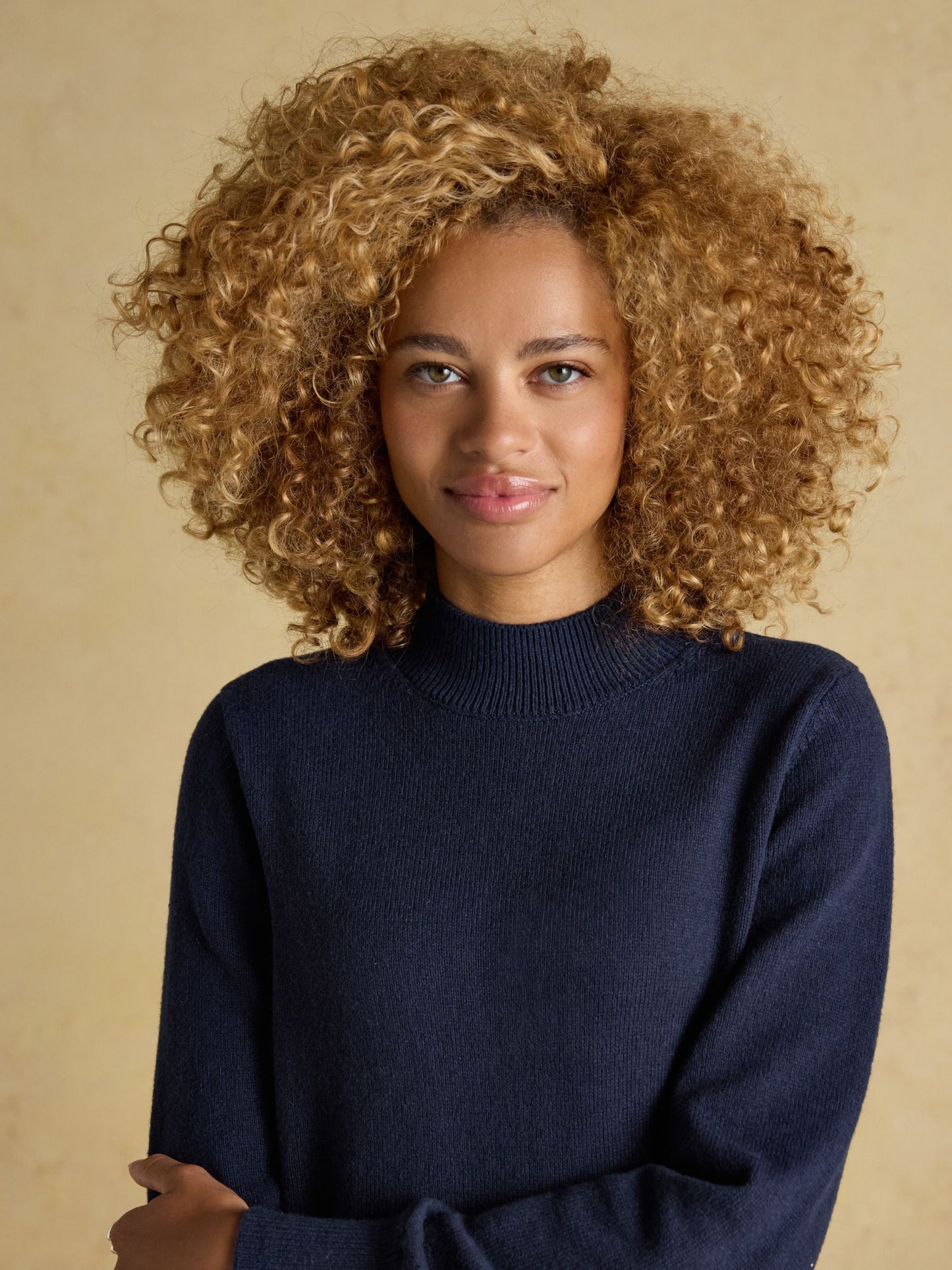 Enid Navy Cotton-Rich High Neck Jumper