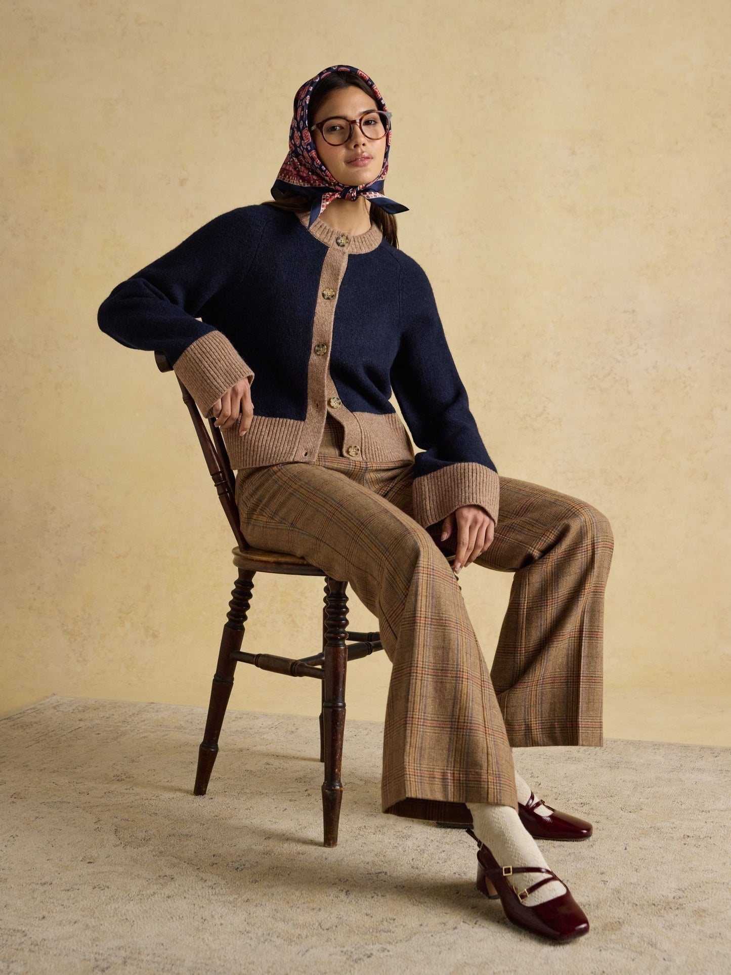 Nora Navy/Tan Knitted Cardigan